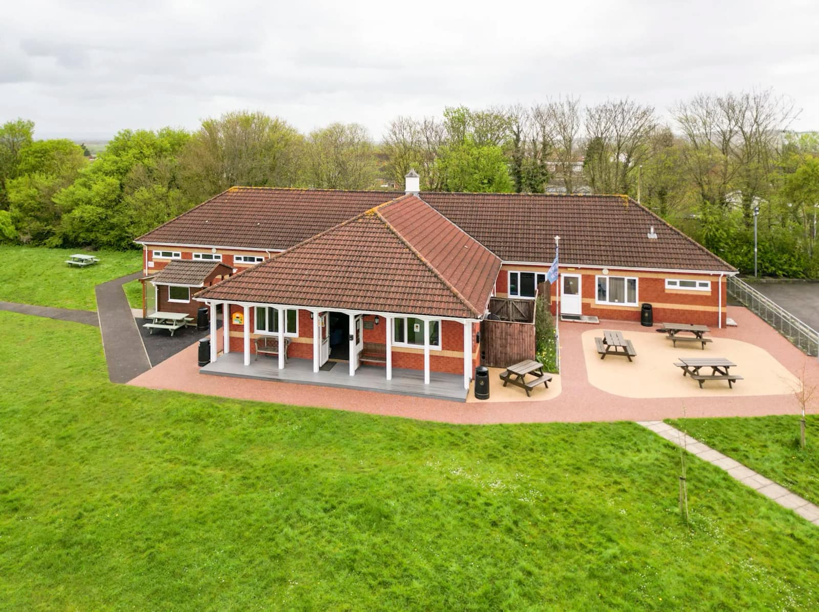 Low aerial view of the clubhouse and function room
